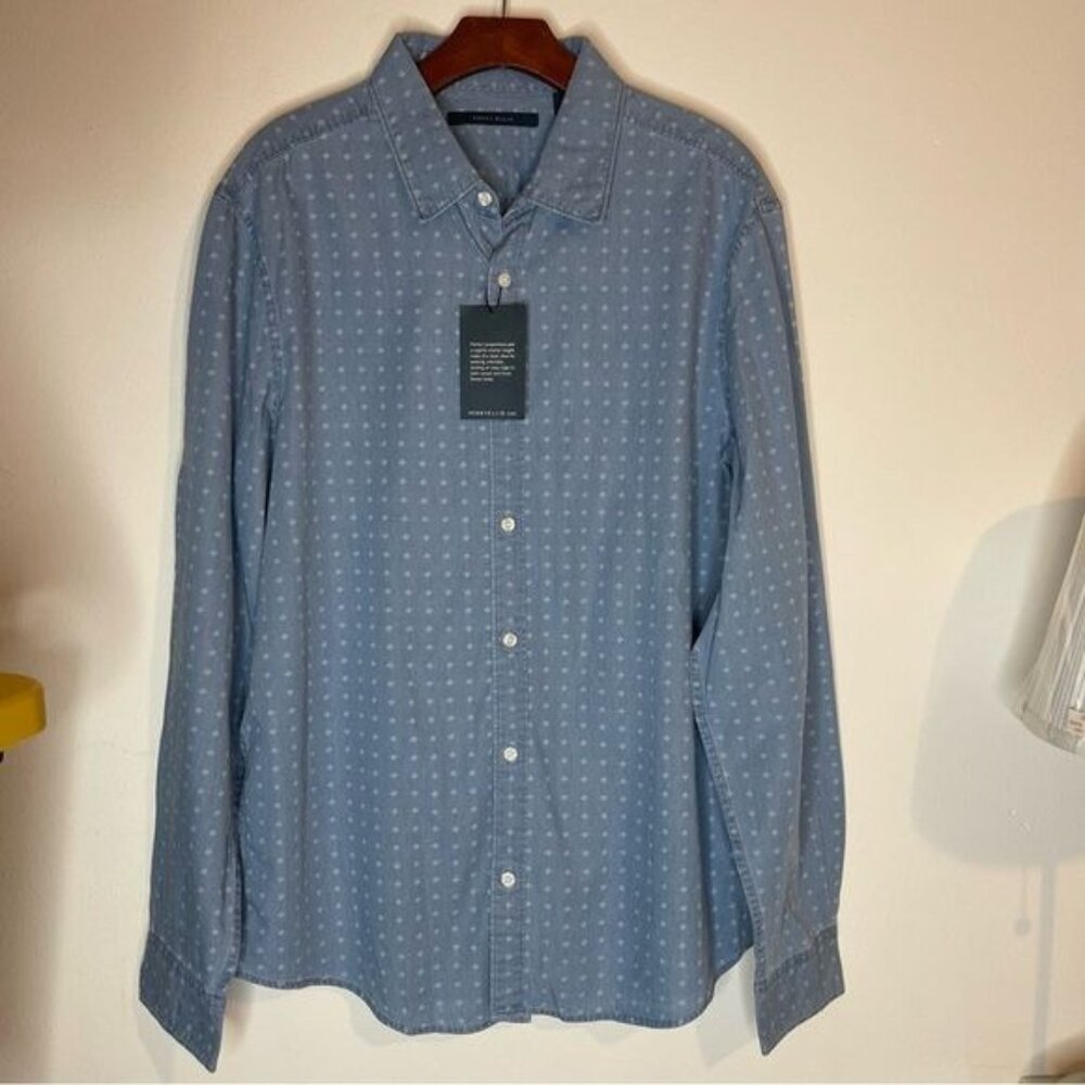 PERRY ELLIS Blue Button Down Long Sleeve Shirt Size L